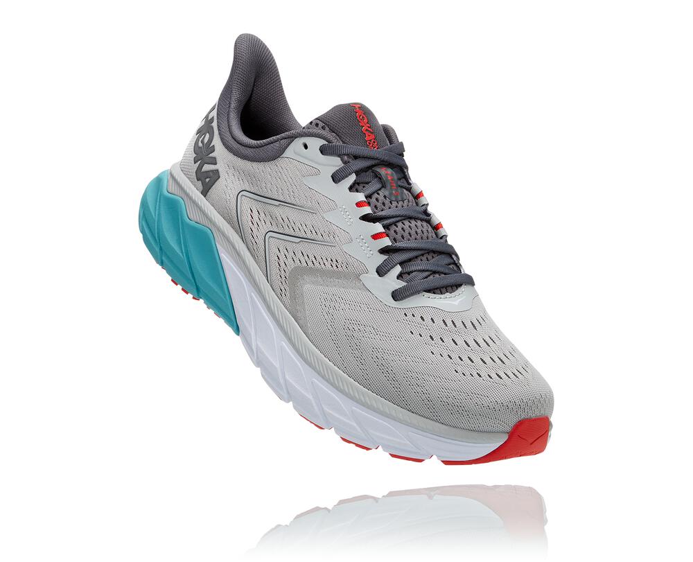 Hoka Arahi 5 Supportive Philippines - Men's Stability Running Shoes Grey / Light Turquoise 93658772