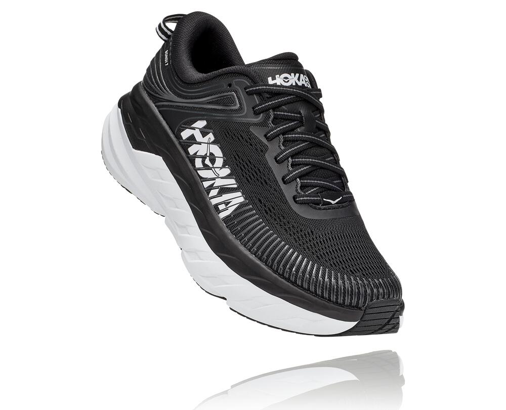 Hoka One One Bondi 7 Philippines - Women's Wide Running Shoes Black / White 21204002