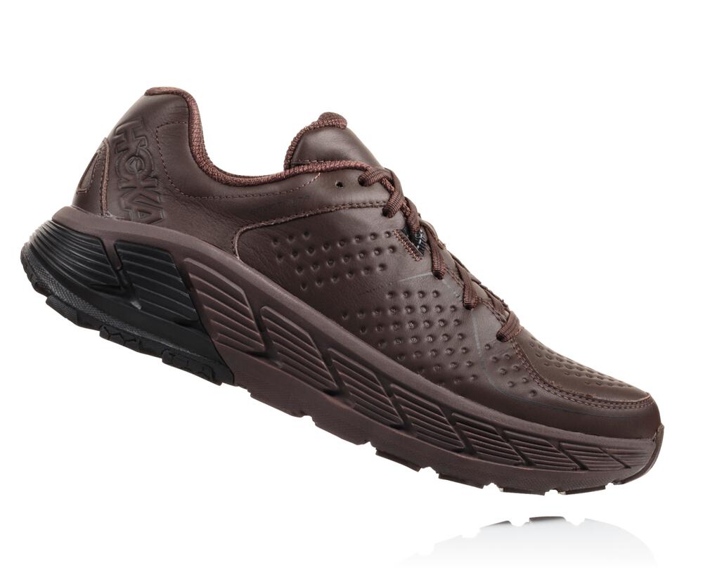 Hoka One One Gaviota Leather Philippines - Men's Stability Running Shoes Coffee / Black 73095396