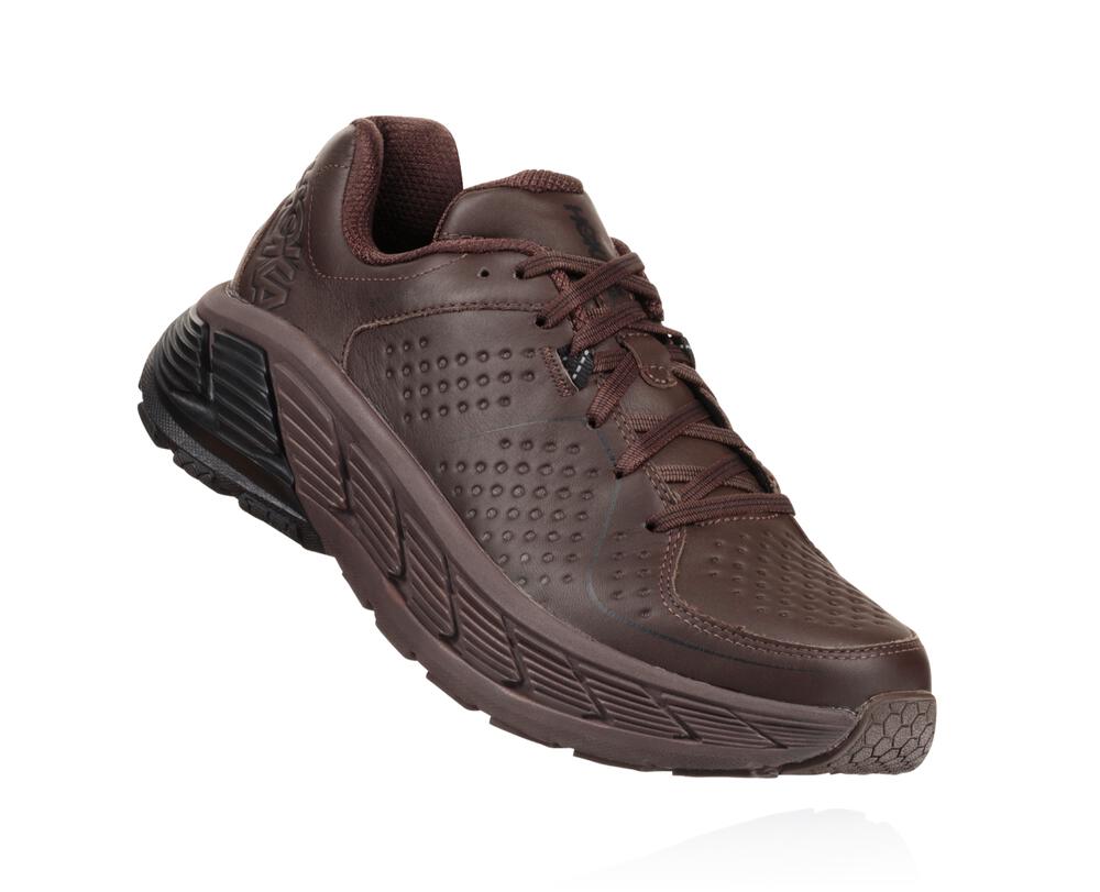 Hoka One One Gaviota Leather Philippines - Men's Stability Running Shoes Coffee / Black 73095396